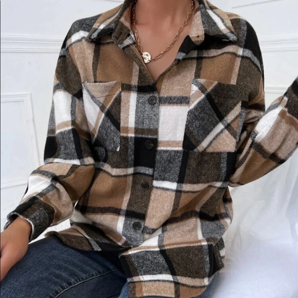 Brown white plain button down overcoat